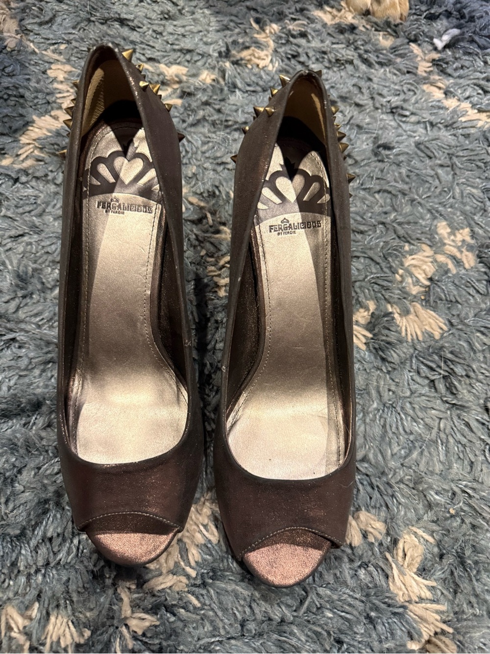 Fergalicious copper Peep-Toe Heels with Gold Spike Accents